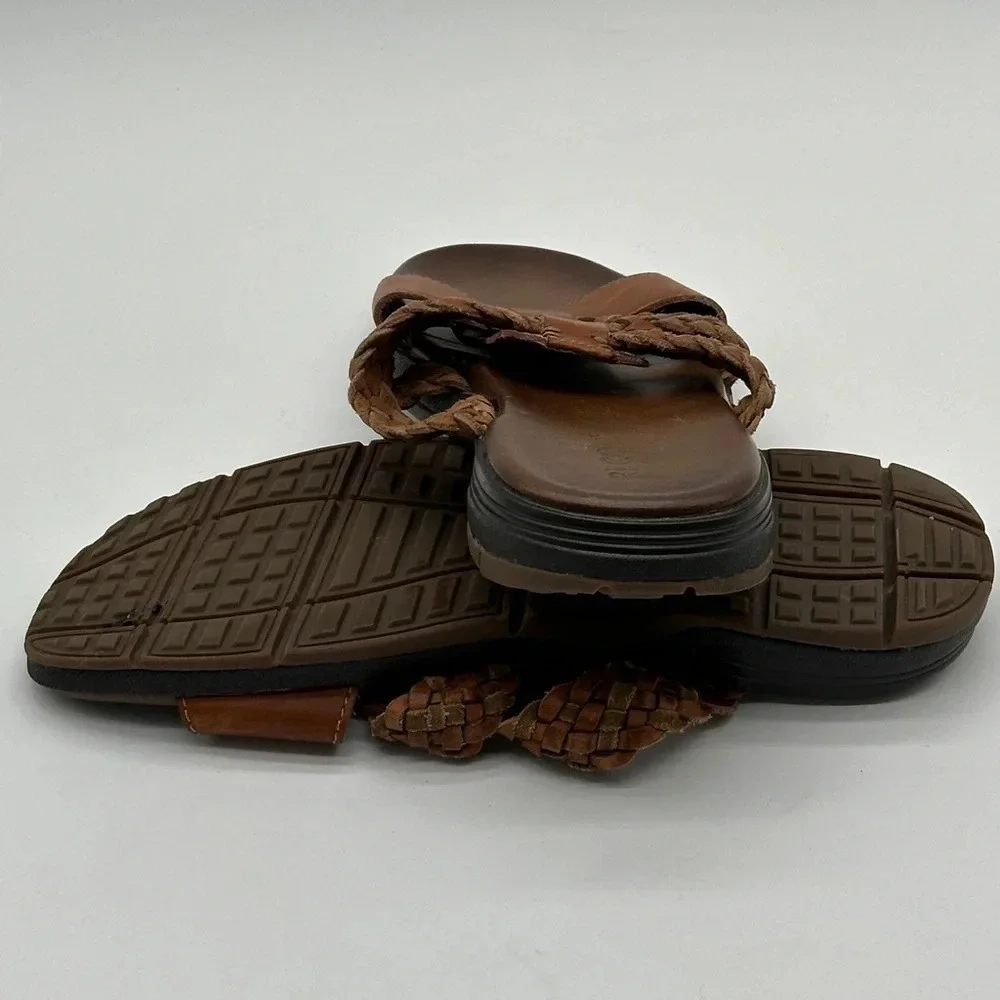 RJ COLT Vintage‎ Mens Brown Leather Slip On Sandals Braided Leather Size 12